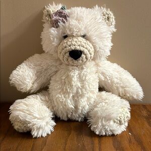 ClaraLoo Plush 17" Jointed Fluffy Ivory Polar Minky Bear Crochet Accents